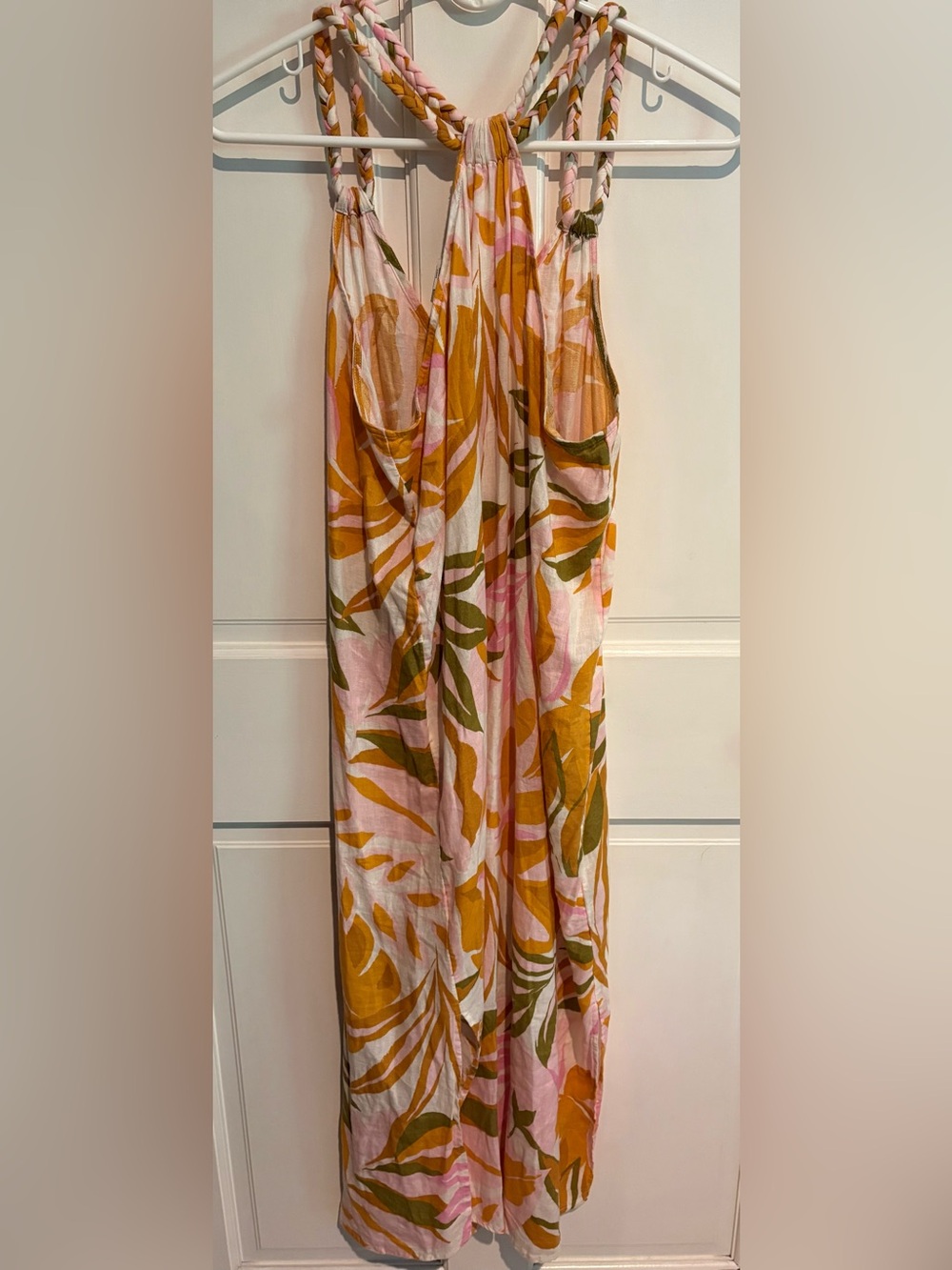 C&C California SleevelessBraided StrapLinen Blend Midi DressTropical FloralPrint - Picture 3 of 6